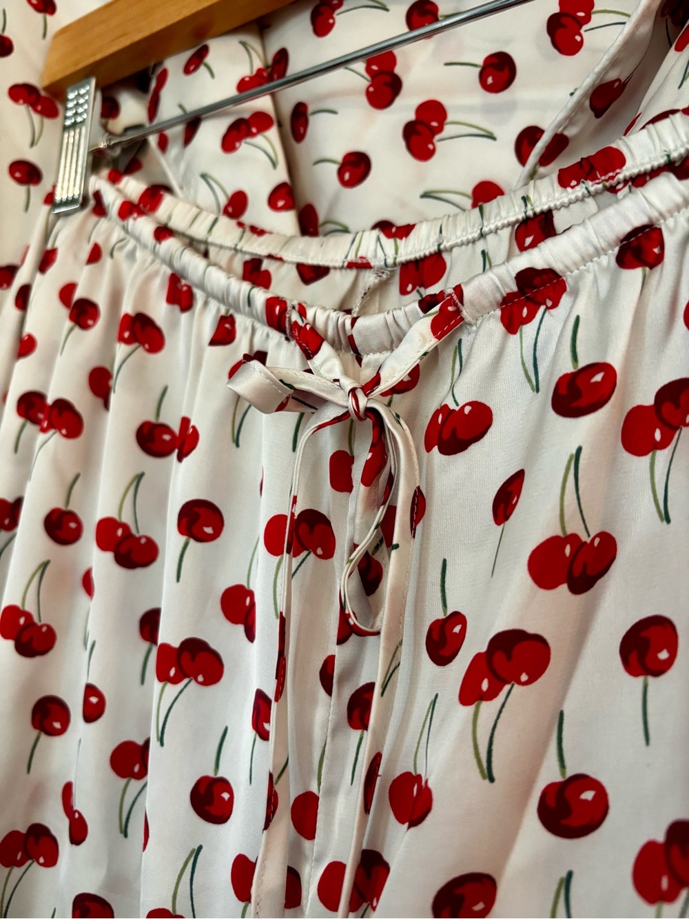 Abercrombie & Fitch Satin Pajama Set with Red Cherry Print - Picture 3 of 8